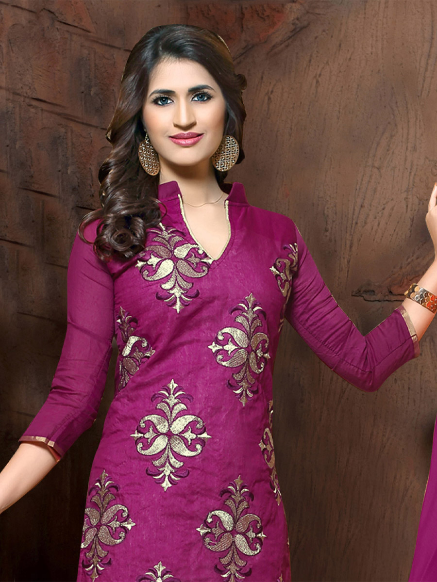 Purple Chanderi Cotton Printed Casual Festival Churidar Salwar Kameez