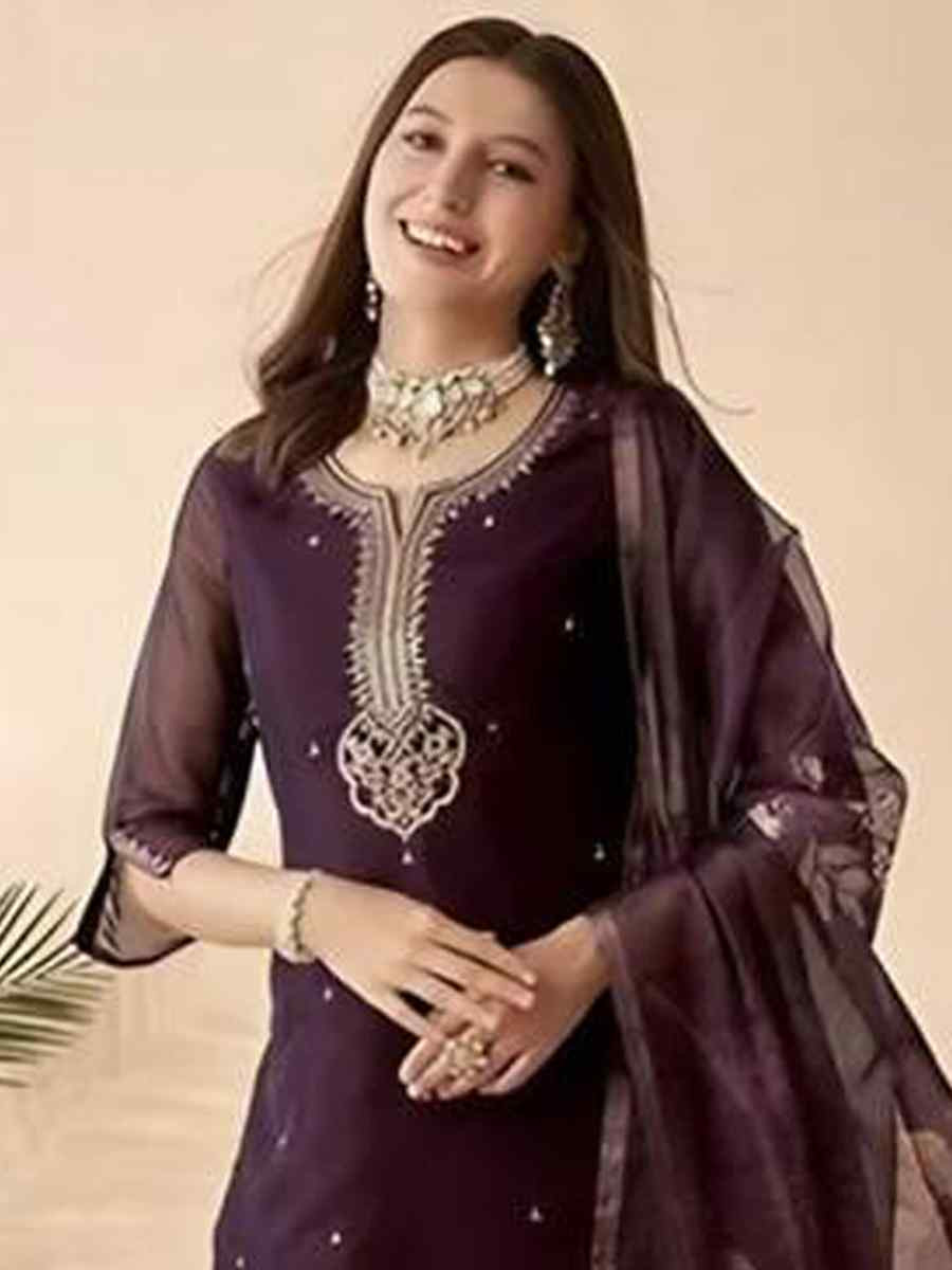 Purple Chanderi Embroidered Festival Mehendi Ready Pant Salwar Kameez