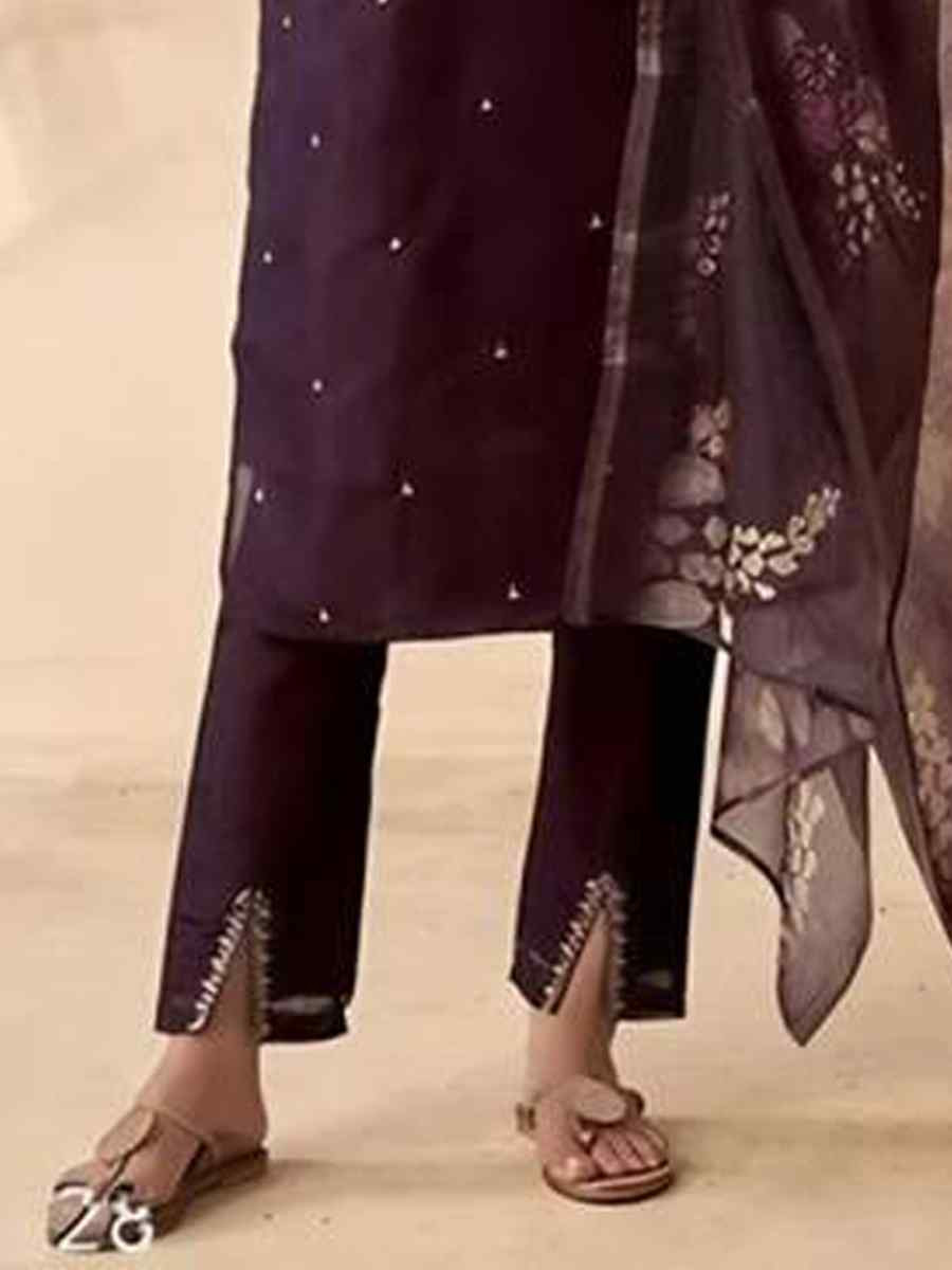 Purple Chanderi Embroidered Festival Mehendi Ready Pant Salwar Kameez