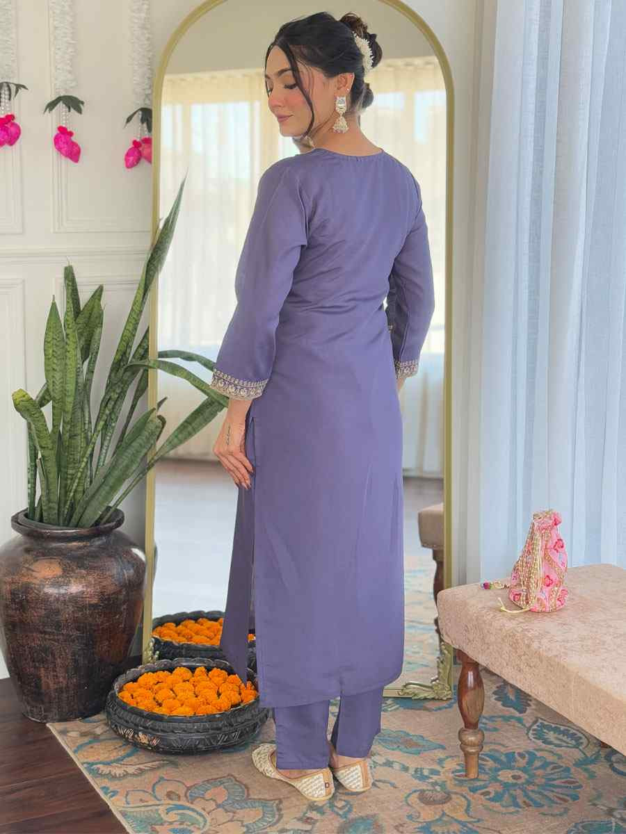 Purple Chanderi Embroidery Party Wedding Festival Casual Ready Pant Salwar Kameez