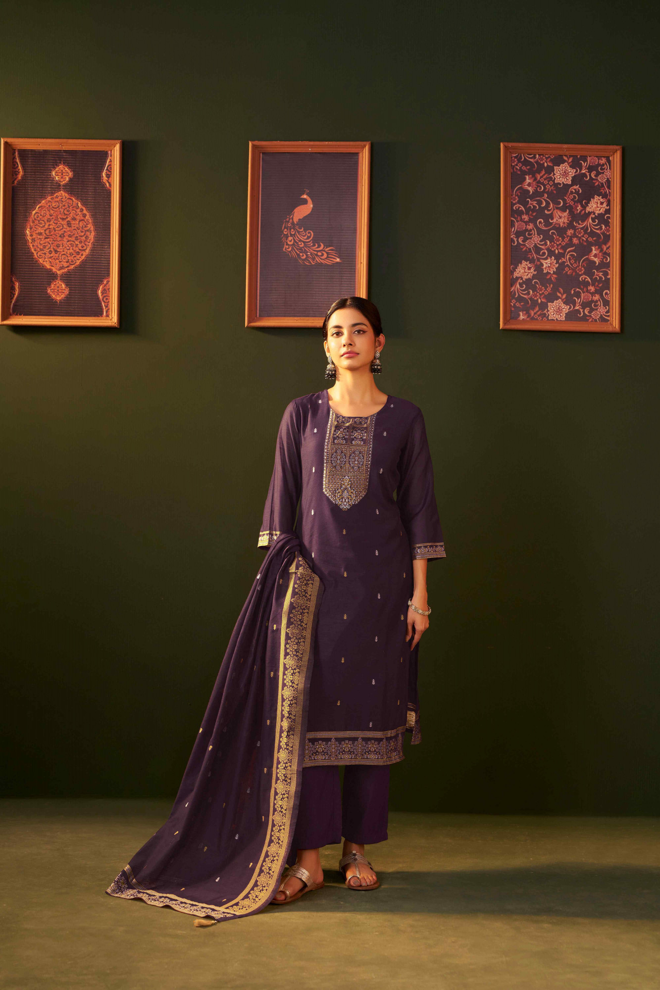 Purple Chanderi Handwoven Party Wedding Festival Casual Ready Pant Salwar Kameez