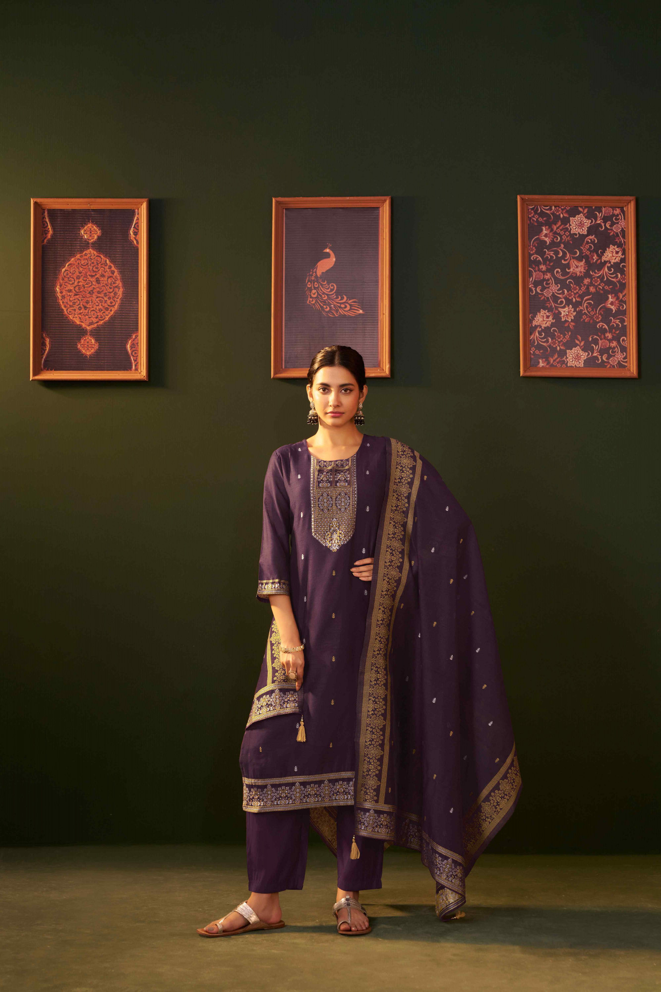 Purple Chanderi Handwoven Party Wedding Festival Casual Ready Pant Salwar Kameez