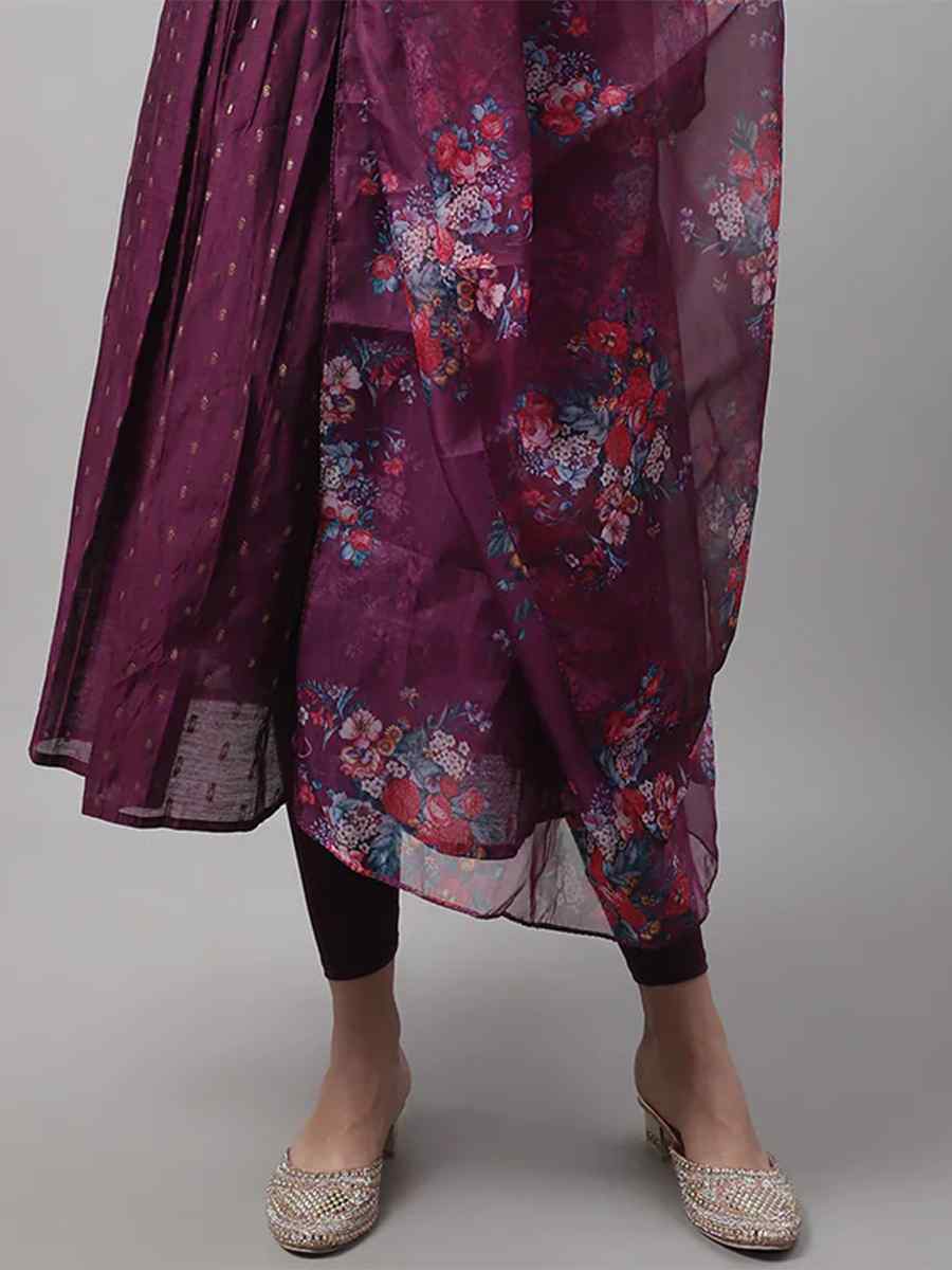 Purple Chanderi Modal Butti Embroidered Festival Casual Ready Churidar Salwar Kameez