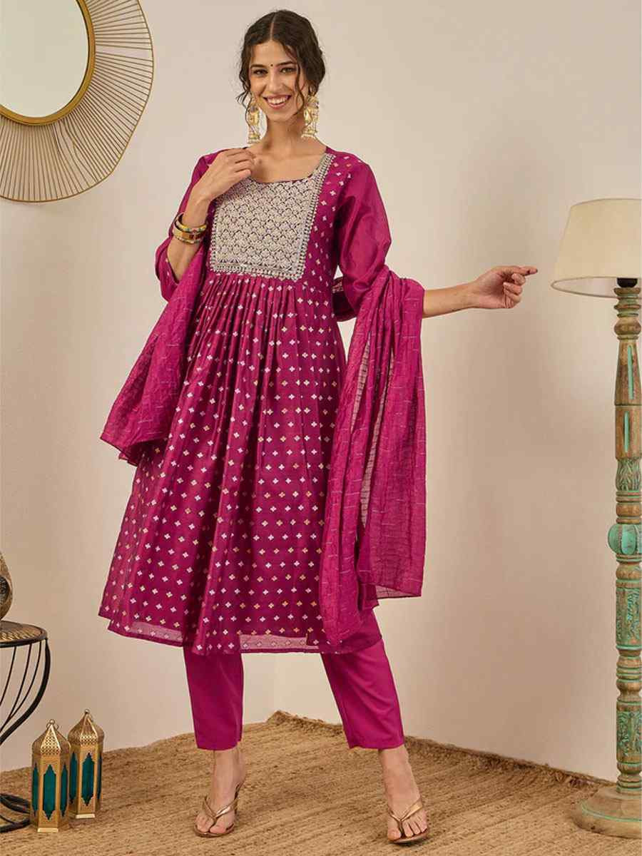 Purple Chanderi modal Embroidery Party Wedding Festival Casual Ready Anarkali Pant Salwar Kameez
