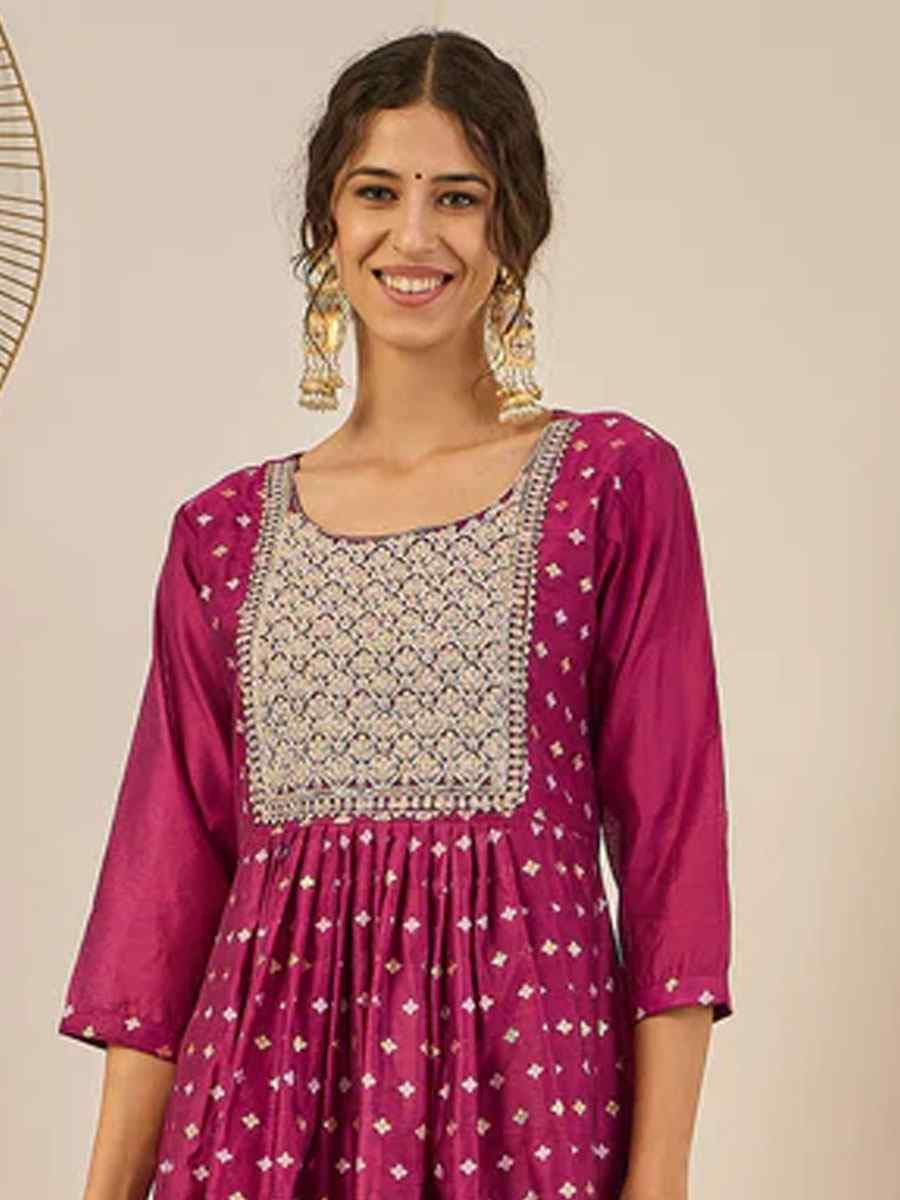 Purple Chanderi modal Embroidery Party Wedding Festival Casual Ready Anarkali Pant Salwar Kameez