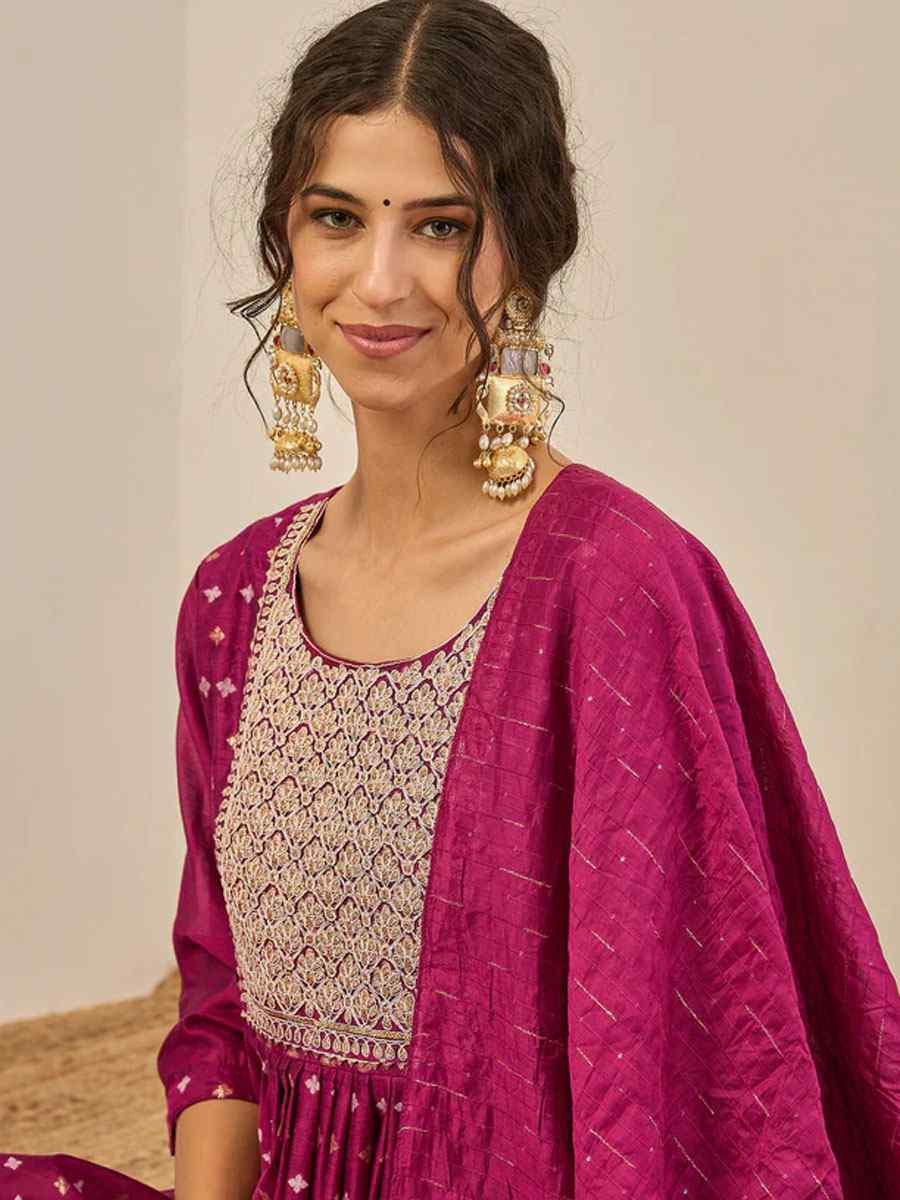 Purple Chanderi modal Embroidery Party Wedding Festival Casual Ready Anarkali Pant Salwar Kameez