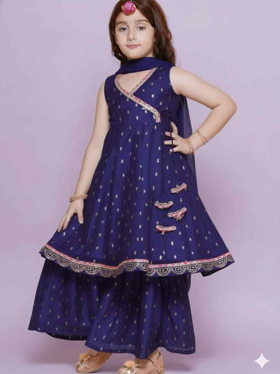 Purple Chanderi Silk Embroidered Casual Festival Kurta Sharara Girls Wear