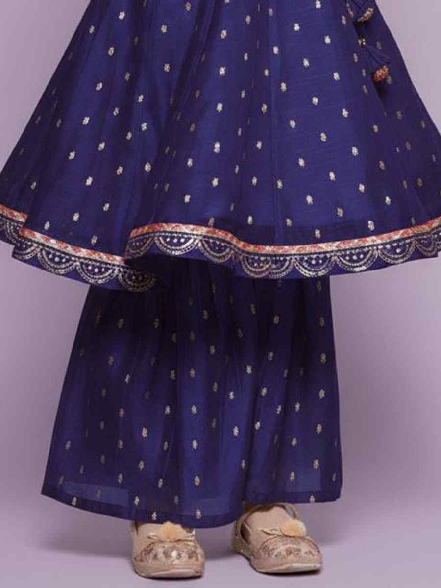 Purple Chanderi Silk Embroidered Casual Festival Kurta Sharara Girls Wear