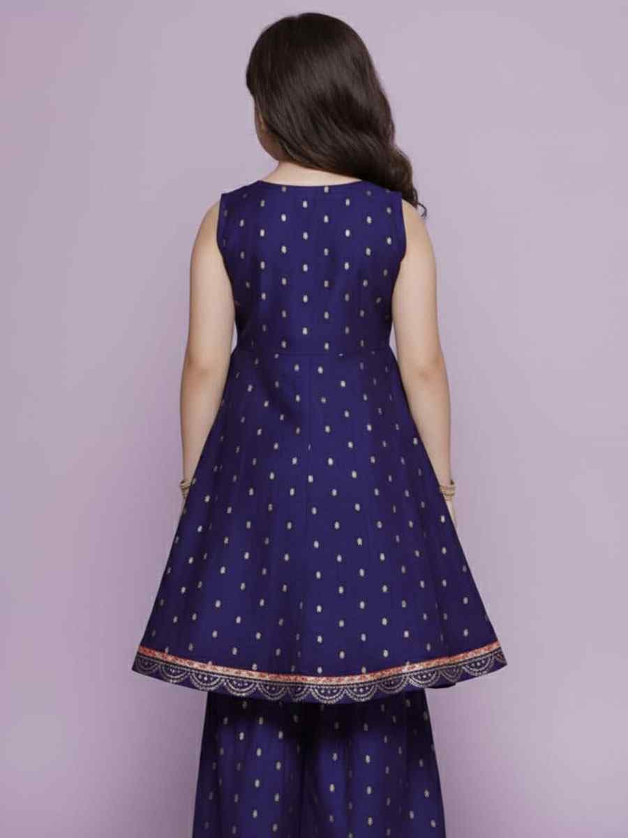 Purple Chanderi Silk Embroidered Casual Festival Kurta Sharara Girls Wear