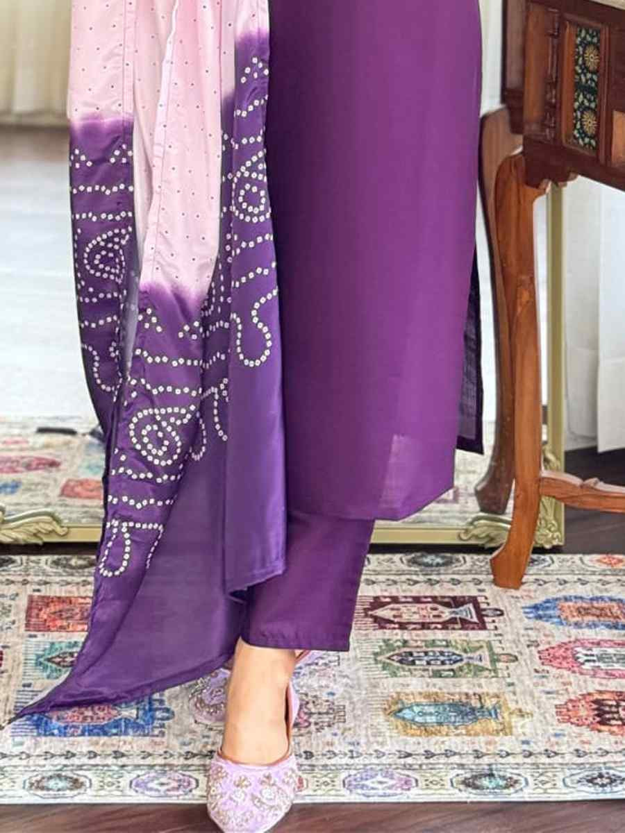 Purple Chanderi Silk Embroidery Party Wedding Festival Casual Ready Pant Salwar Kameez