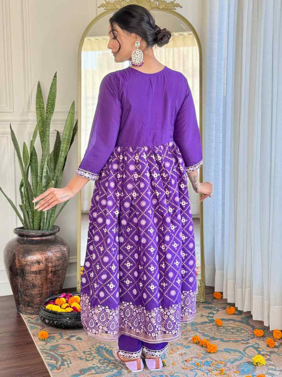 Purple Chanderi Silk Embroidery Party Wedding Festival Casual Ready Pant Salwar Kameez