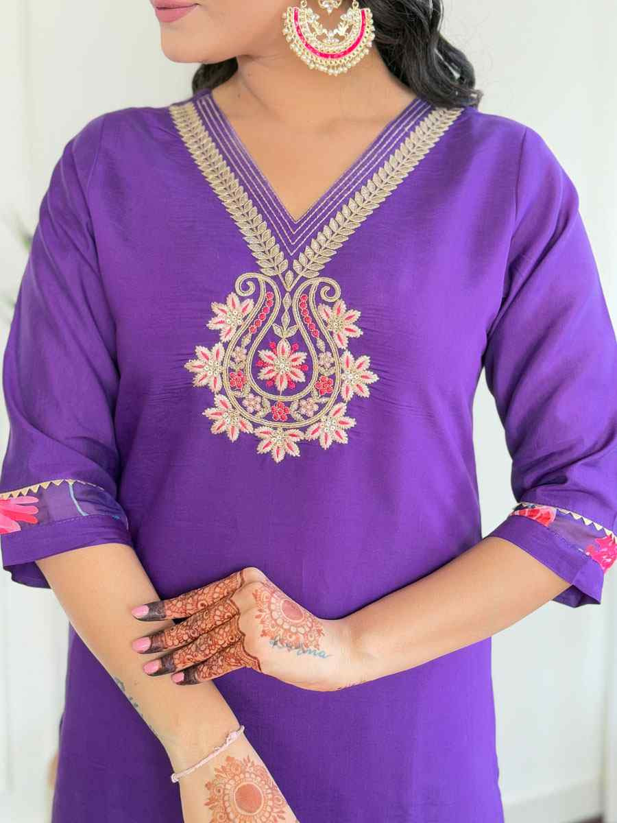 Purple Chanderi Silk Embroidery Party Wedding Festival Casual Ready Pant Salwar Kameez