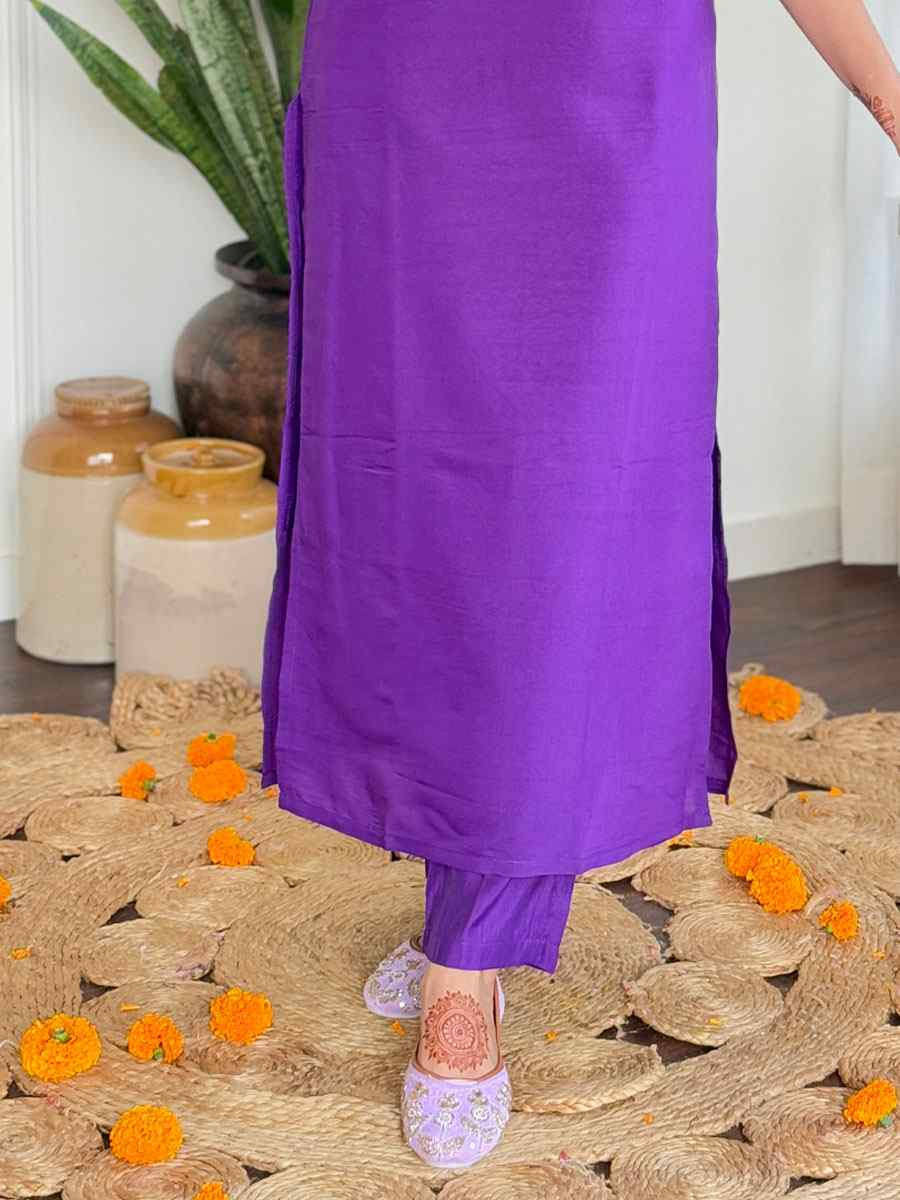 Purple Chanderi Silk Embroidery Party Wedding Festival Casual Ready Pant Salwar Kameez