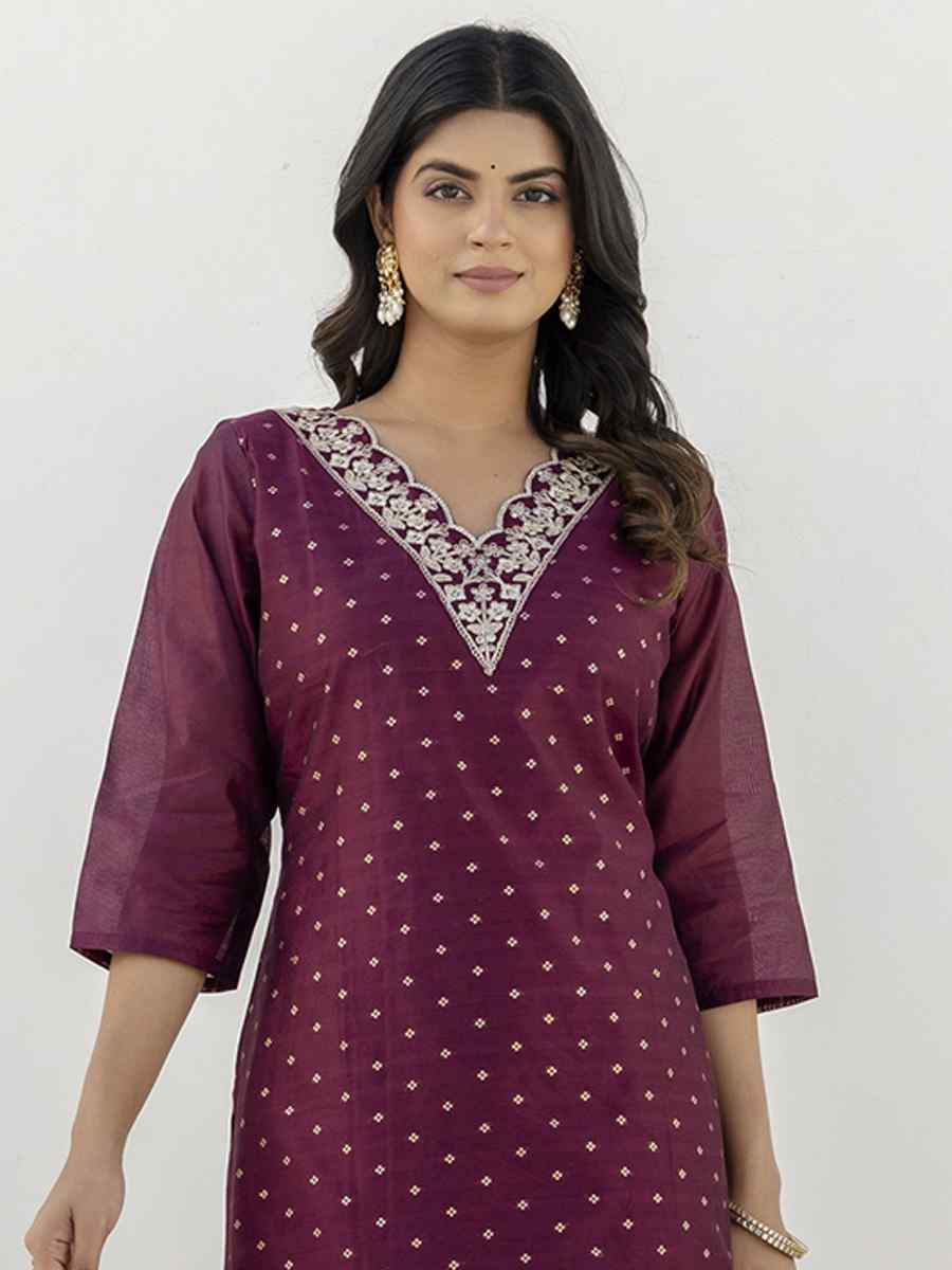 Purple Chanderi Silk Embroidery Party Wedding Festival Casual Ready Pant Salwar Kameez