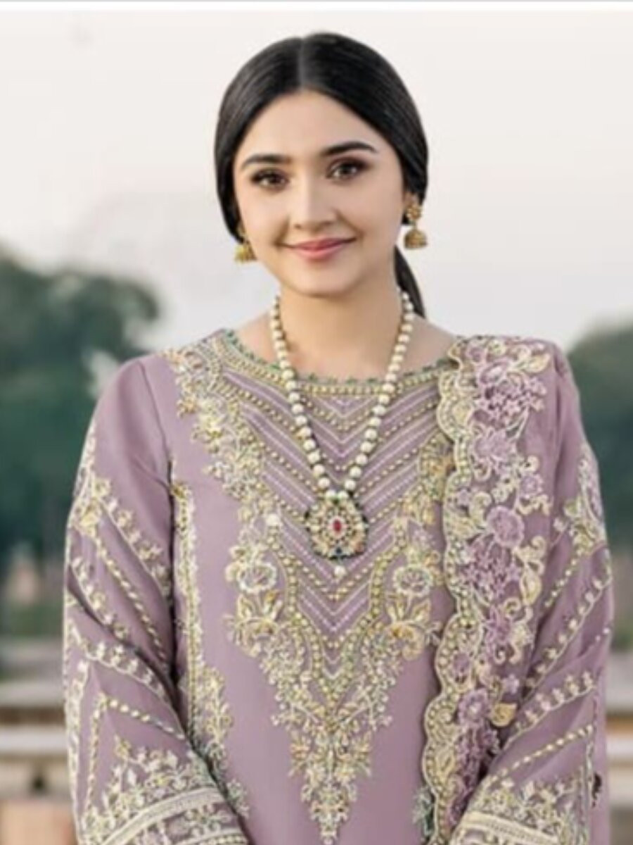 Purple Chiffon Embroidery Zari Sequins Wedding Party Festival Casual Palazzo Pant Salwar Kameez