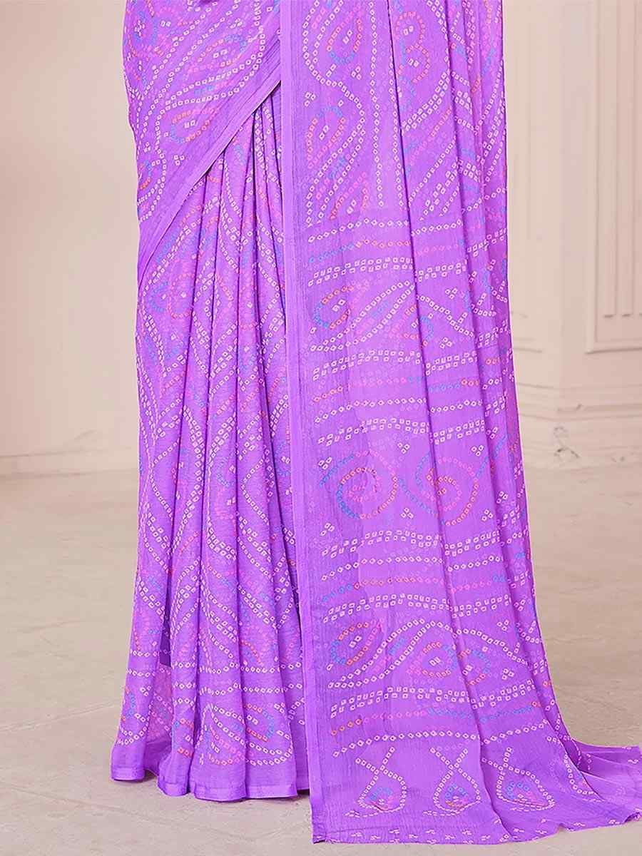 Purple Chiffon Printed Casual Festival Contemporary Saree