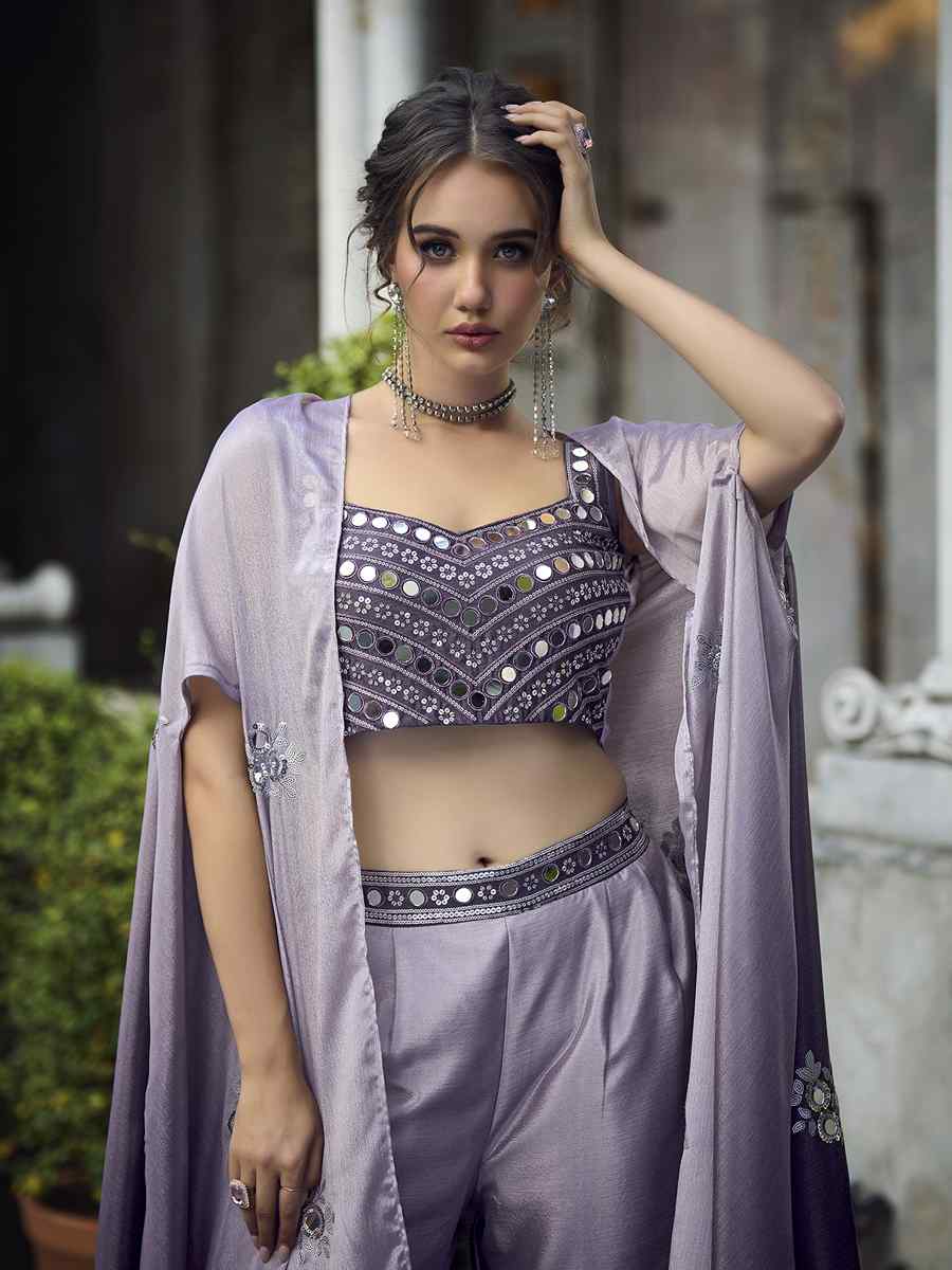 Purple Chinon Embroidered Festival Party Ready Palazzo Pant Salwar Kameez