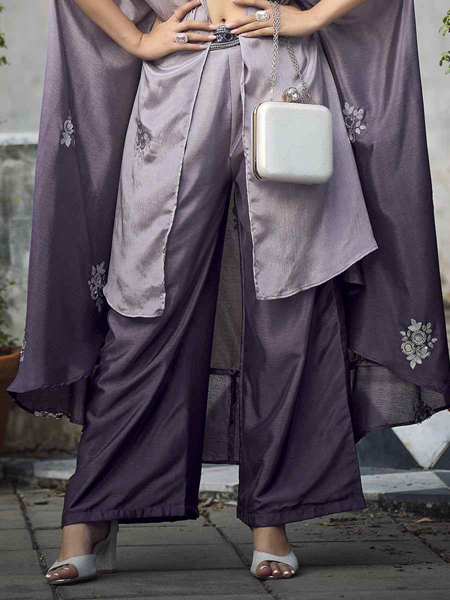 Purple Chinon Embroidered Festival Party Ready Palazzo Pant Salwar Kameez