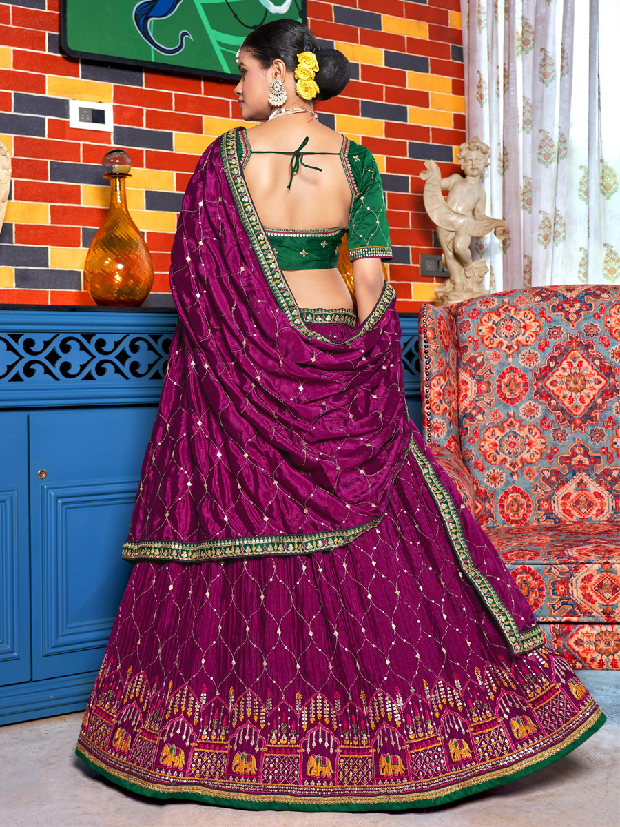 Purple Chinon Embroidered Festival Wedding Traditional Lehenga Choli