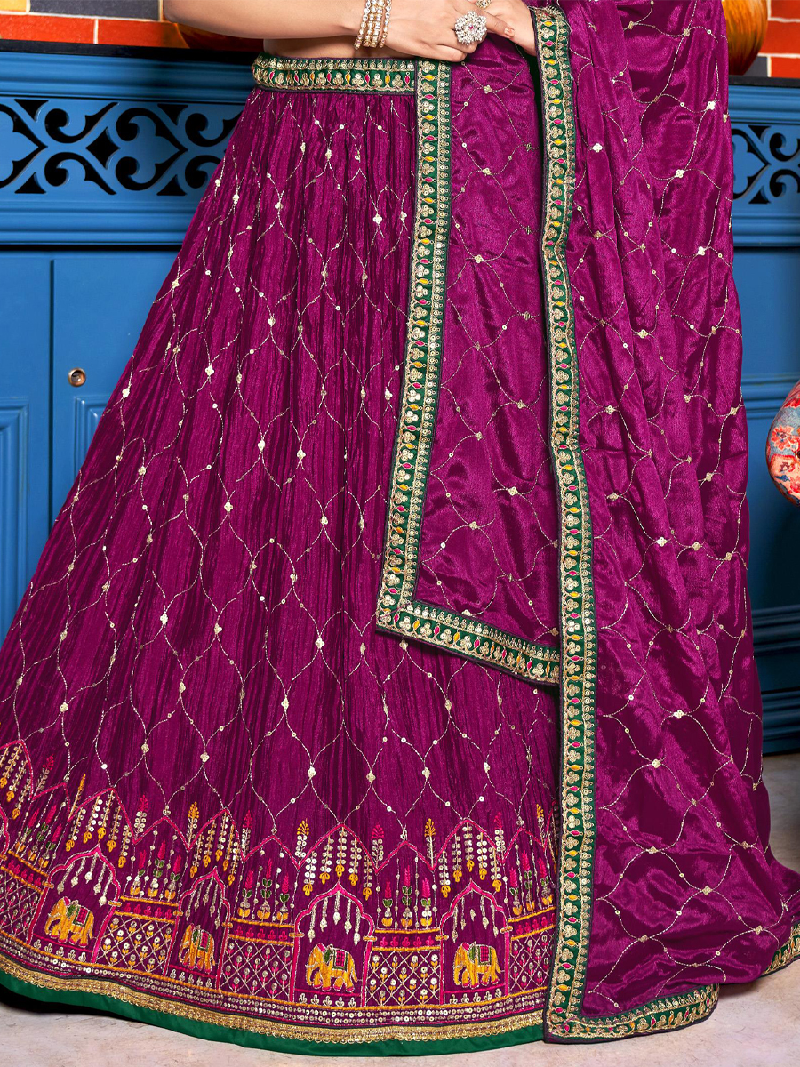 Purple Chinon Embroidered Festival Wedding Traditional Lehenga Choli