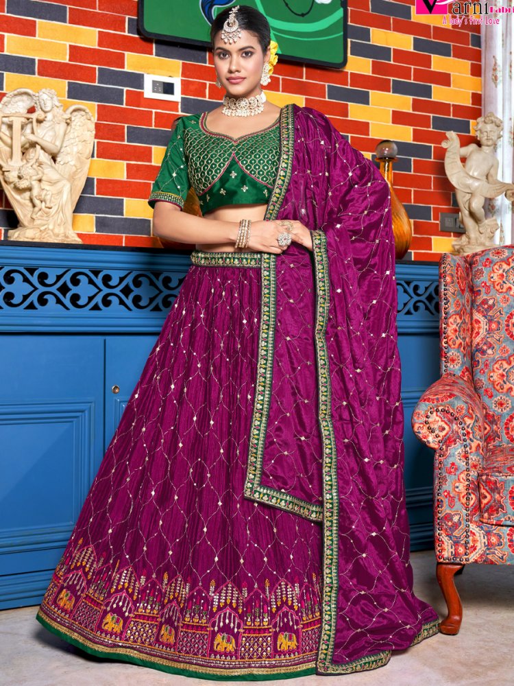 Purple Chinon Embroidered Festival Wedding Traditional Lehenga Choli