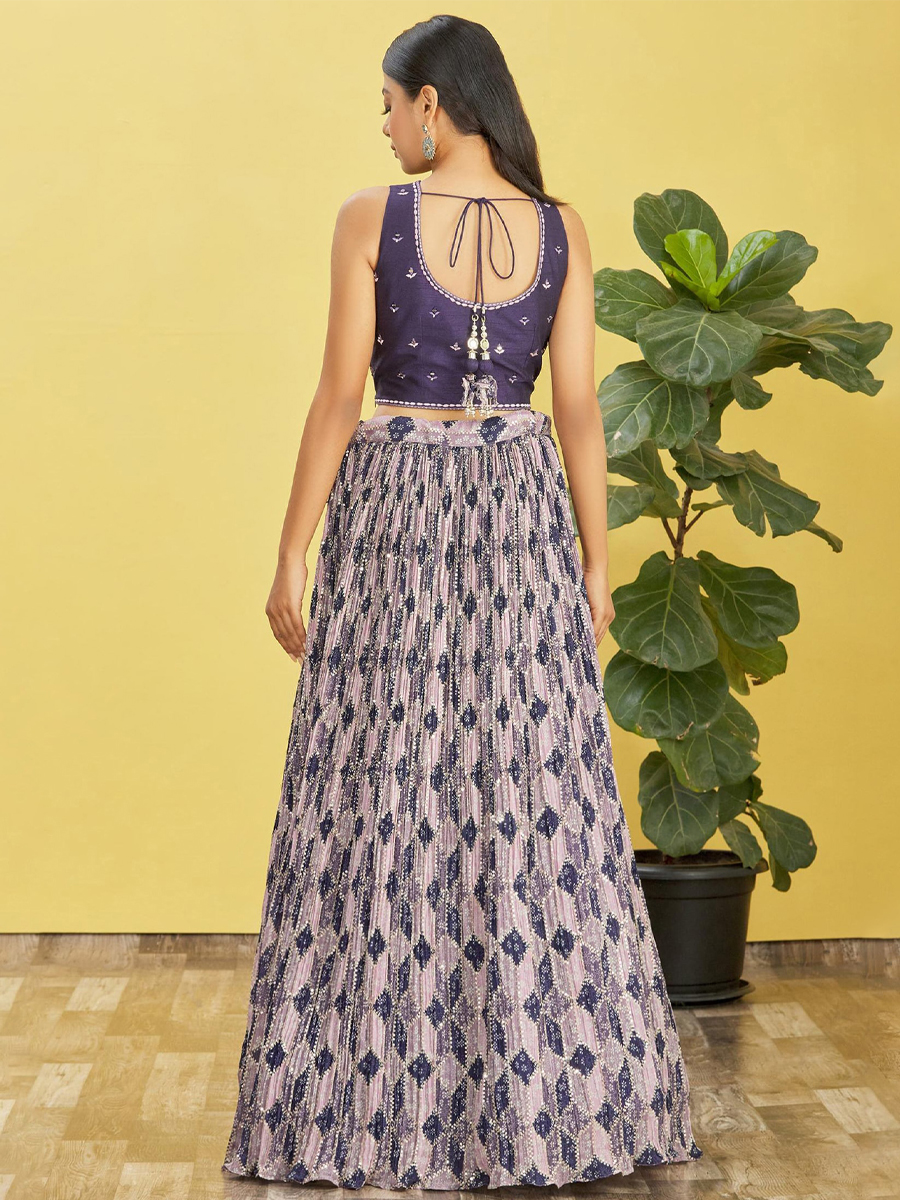 Purple Chinon Embroidered Party Wear Festival Circular Lehenga Choli