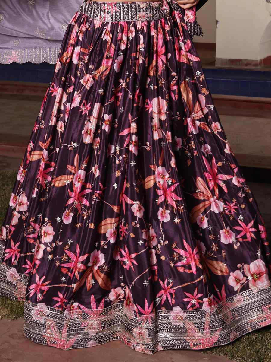 Purple Chinon Embroidered Wedding Reception Festival Heavy Border Lehenga Choli