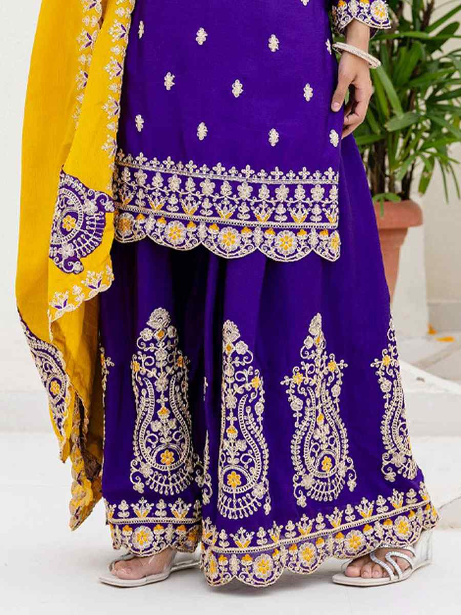 Purple Chinon Embroidery Party Wedding Festival Casual Ready Palazzo Pant Salwar Kameez