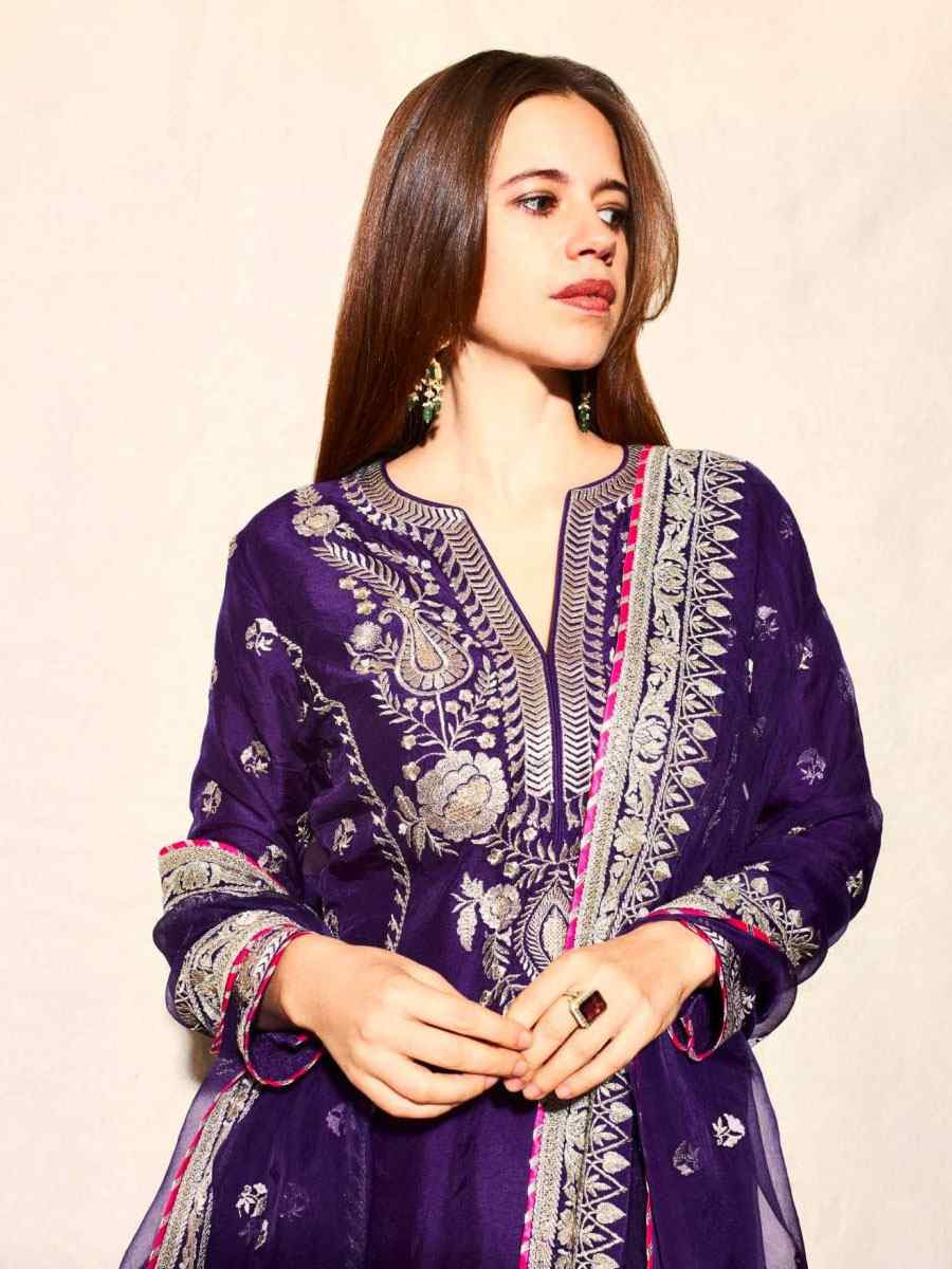 Purple Chinon Embroidery Party Wedding Festival Casual Ready Pant Salwar Kameez