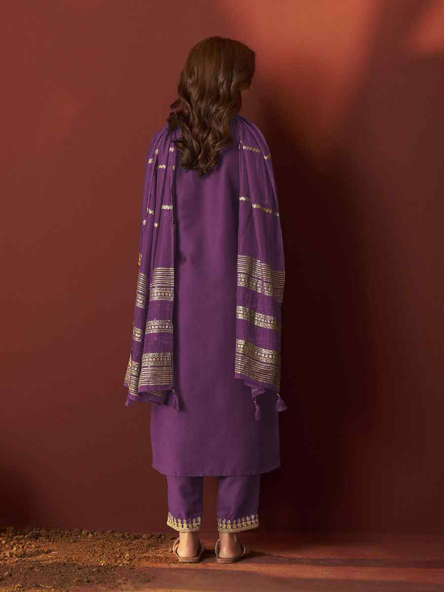 Purple Chinon Embroidery Party Wedding Festival Casual Ready Pant Salwar Kameez