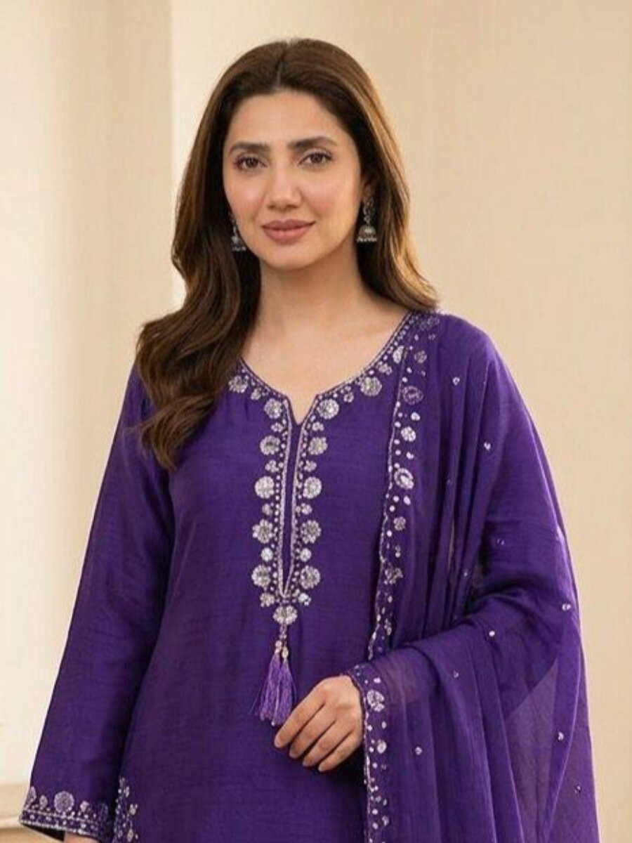 Purple Chinon Embroidery Wedding Party Festival Casual Ready Palazzo Pant Salwar Kameez