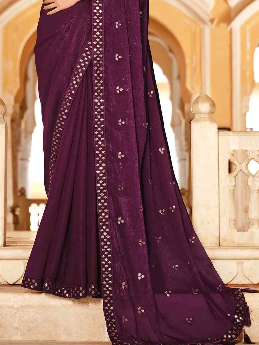 Purple Chinon Handwoven Wedding Festival Heavy Border Saree