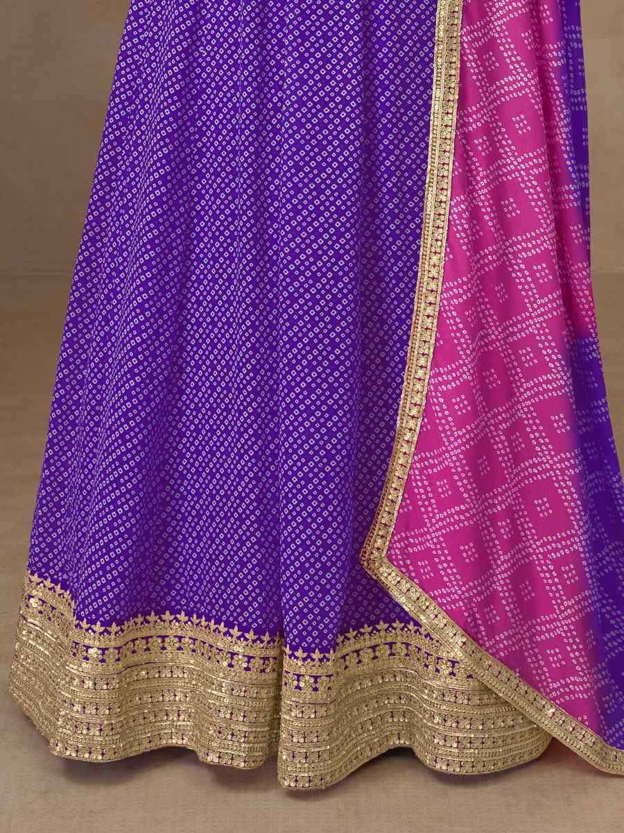 Purple Chinon Printed Women Wear Embroidered Women Wear Festival Casual Wedding Gown