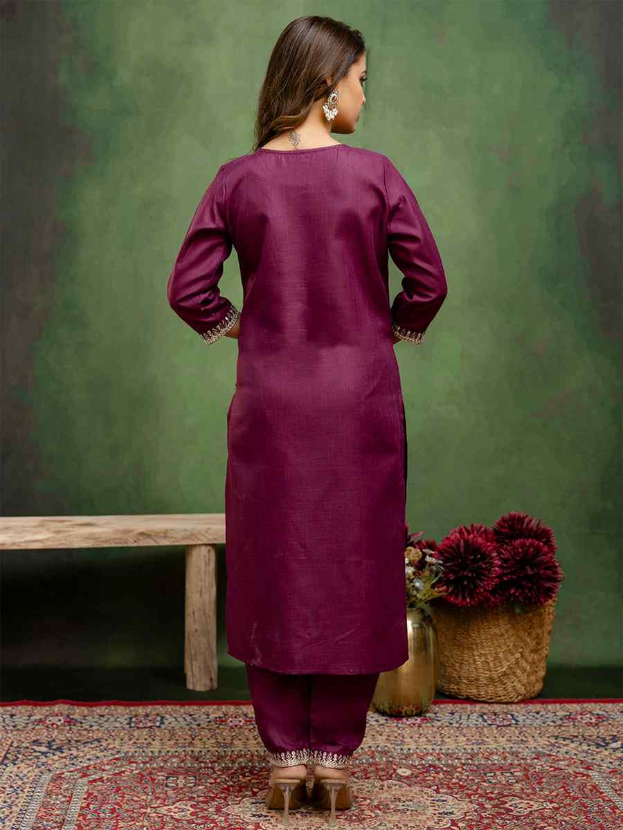 Purple Cotton Blend Embroidery Party Wedding Festival Casual Ready Pant Salwar Kameez