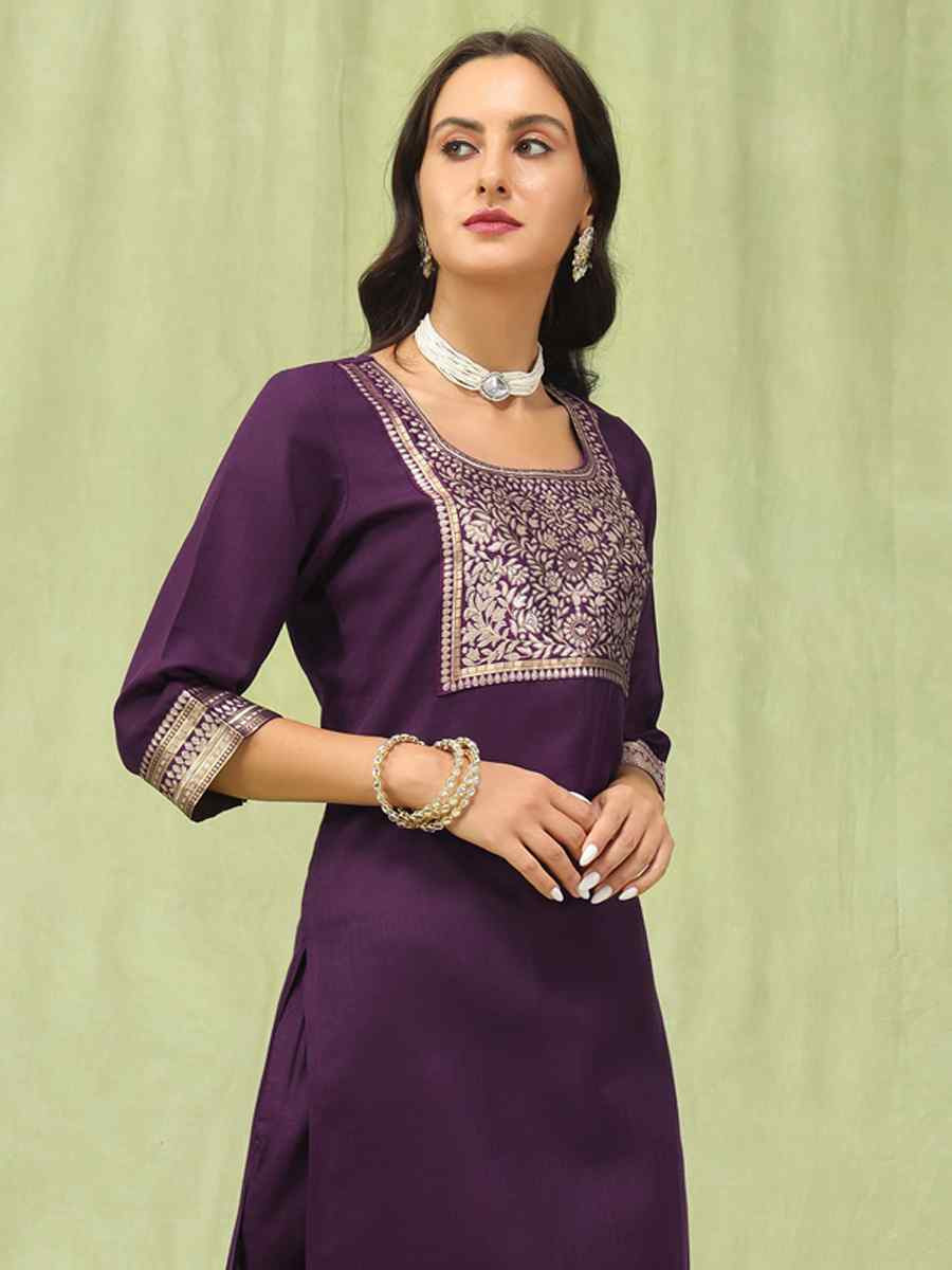Purple Cotton Blend Embroidery Party Wedding Festival Casual Ready Pant Salwar Kameez