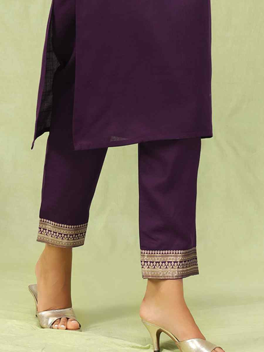 Purple Cotton Blend Embroidery Party Wedding Festival Casual Ready Pant Salwar Kameez