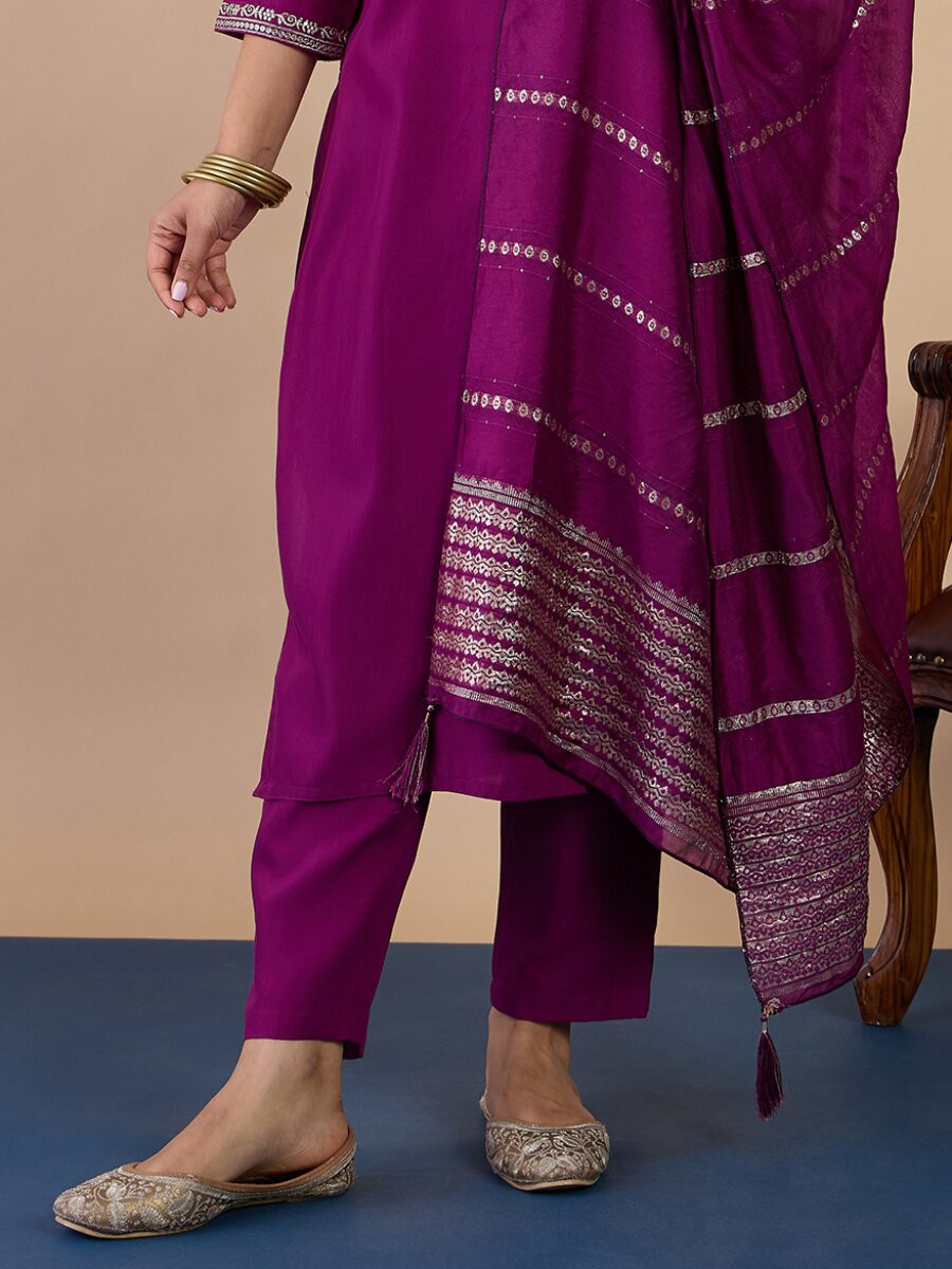 Purple Cotton Blend Embroidery Wedding Party Festival Casual Ready Pant Salwar Kameez