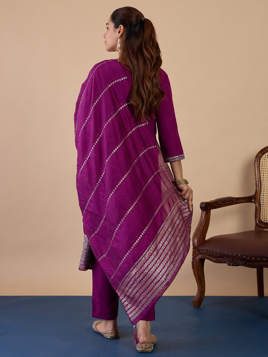 Purple Cotton Blend Embroidery Wedding Party Festival Casual Ready Pant Salwar Kameez