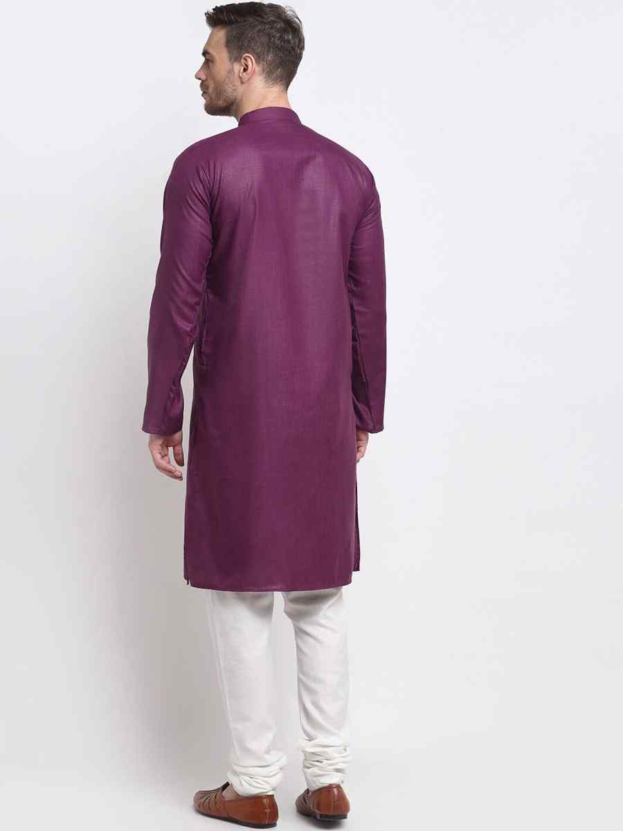 Purple Cotton Blend Plain Festival Casual Kurta