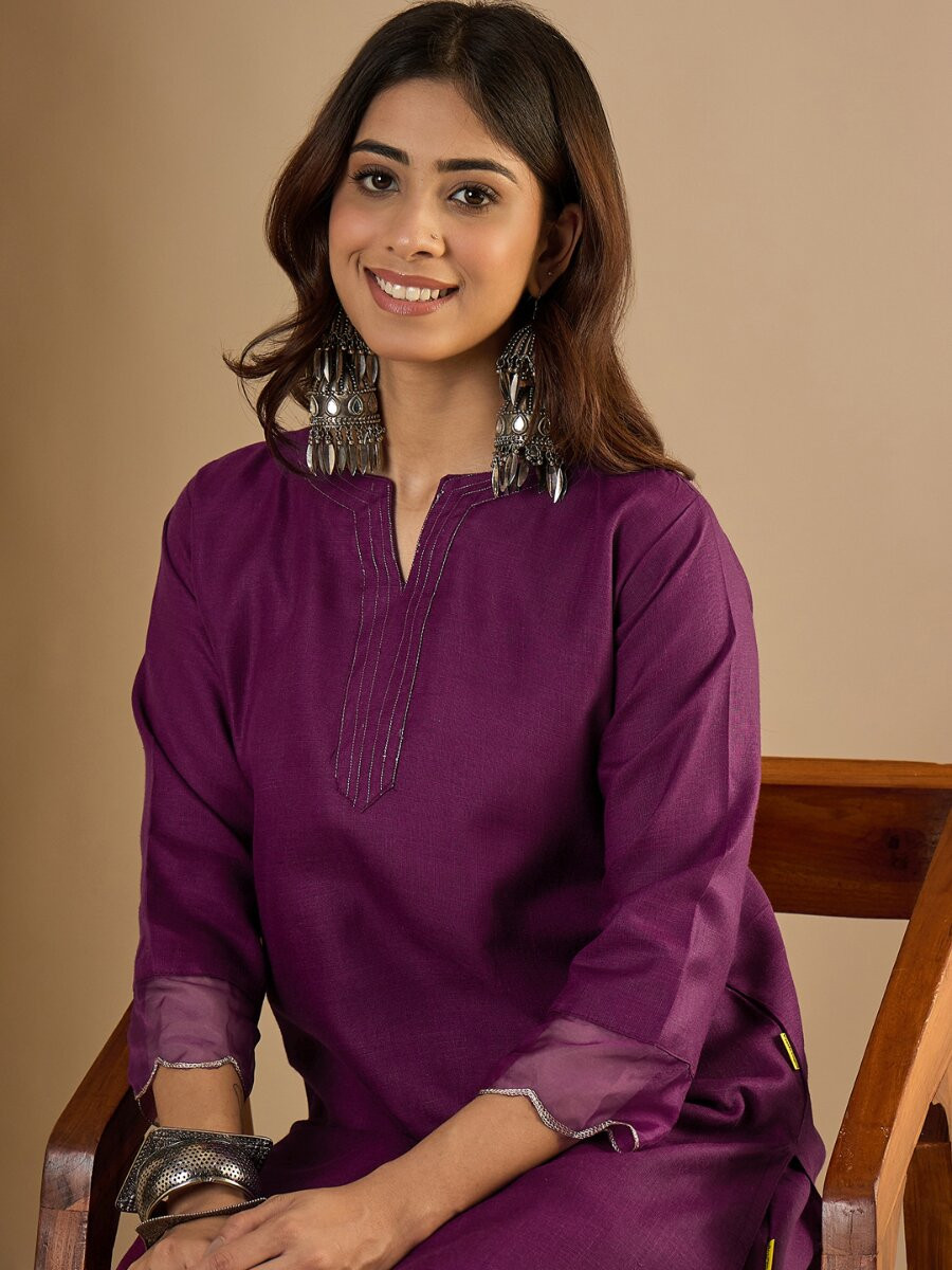 Purple Cotton Blend Plain Party Wedding Festival Casual Ready Pant Salwar Kameez