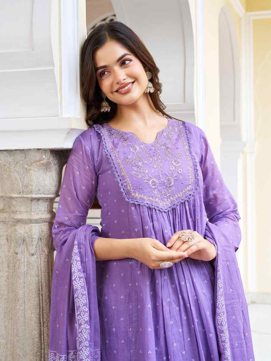 Purple Cotton Embroidered Festival Casual Ready Pant Salwar Kameez