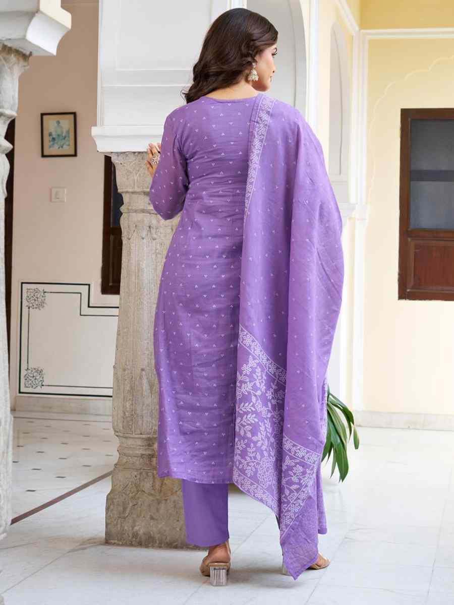 Purple Cotton Embroidered Festival Casual Ready Pant Salwar Kameez