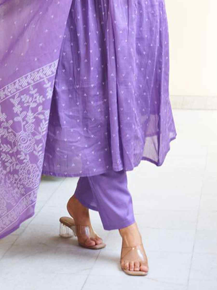 Purple Cotton Embroidered Festival Casual Ready Pant Salwar Kameez