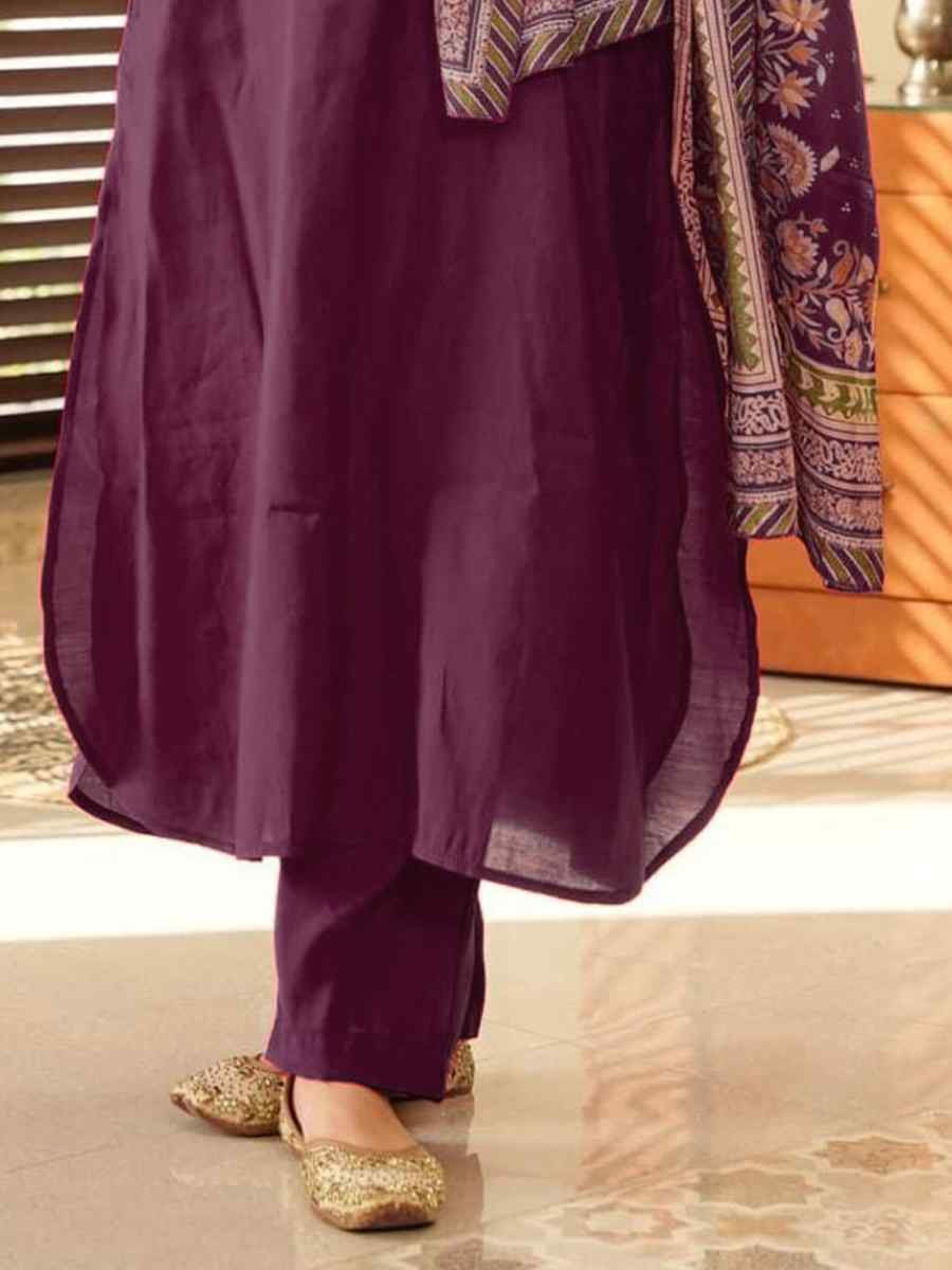Purple Cotton Embroidered Festival Mehendi Ready Pant Salwar Kameez