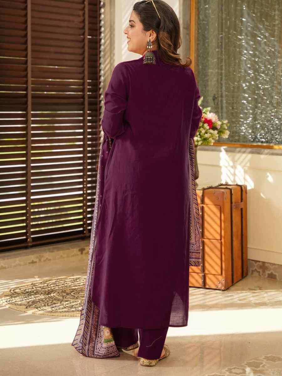 Purple Cotton Embroidered Festival Mehendi Ready Pant Salwar Kameez