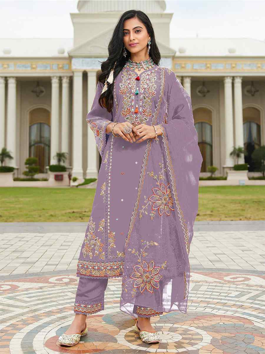 Purple Cotton Embroidered Festival Wedding Pant Salwar Kameez