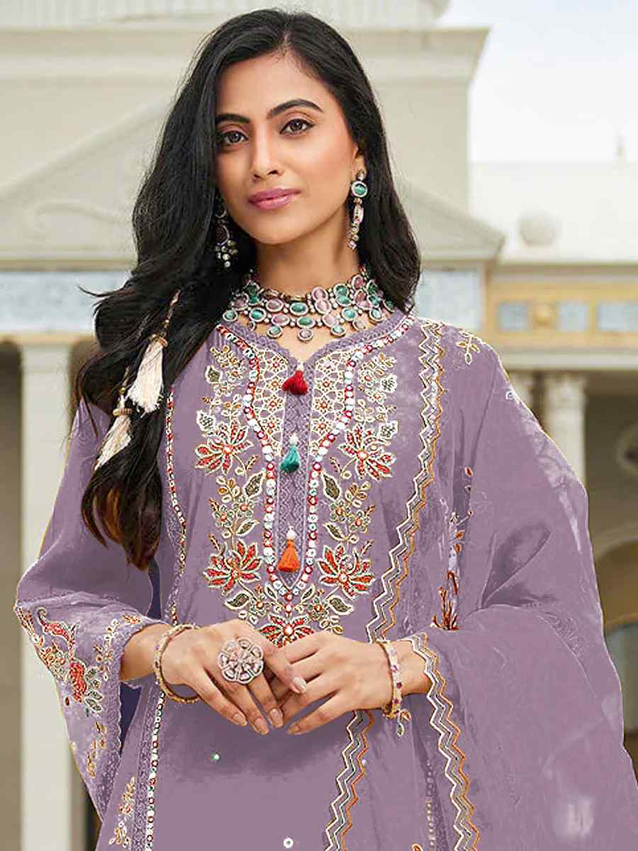 Purple Cotton Embroidered Festival Wedding Pant Salwar Kameez