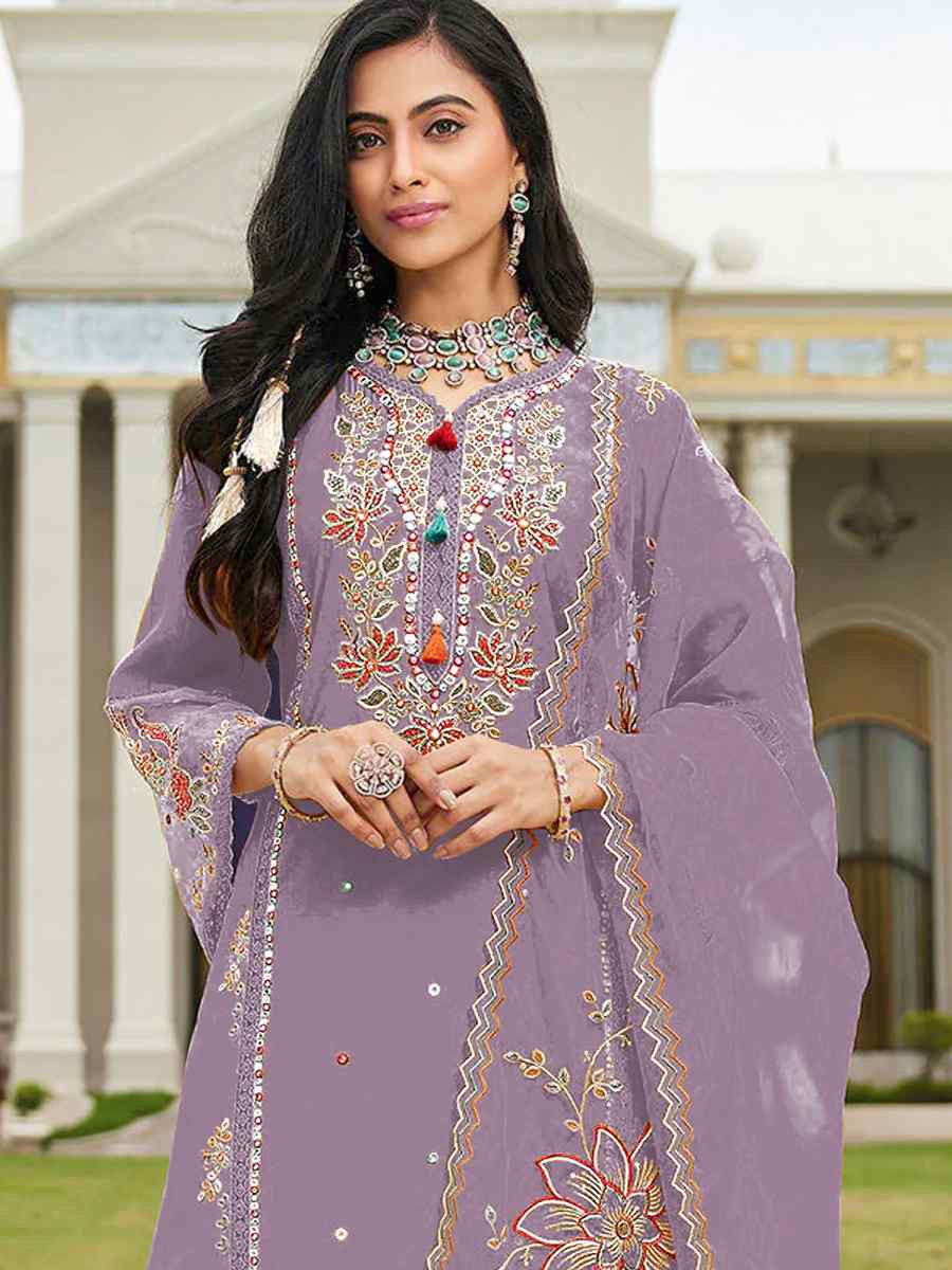 Purple Cotton Embroidered Festival Wedding Pant Salwar Kameez