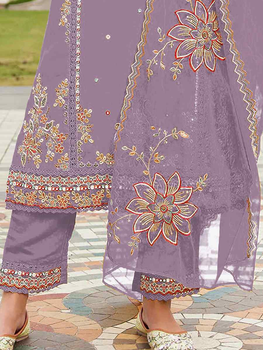 Purple Cotton Embroidered Festival Wedding Pant Salwar Kameez
