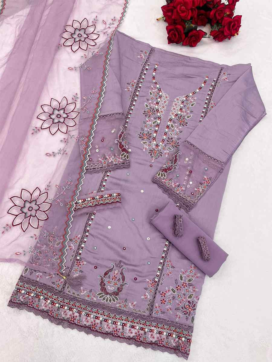 Purple Cotton Embroidered Festival Wedding Pant Salwar Kameez